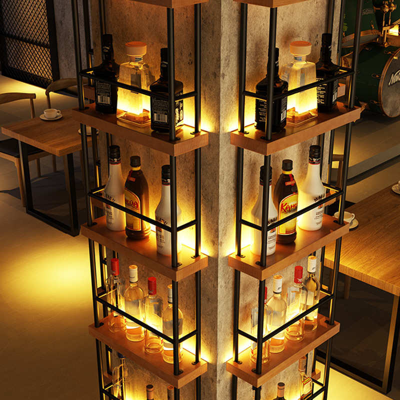 餐厅酒吧柱子发光酒架工业风壁挂铁艺红酒陈列展示架落地置物架