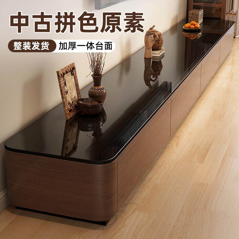 落地电视柜客厅家用2025新款中古风收纳柜子玻璃茶几电视机柜组合