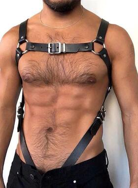 Gothic Men Leather Suspenders Belt Body Bondage Straps Fashi