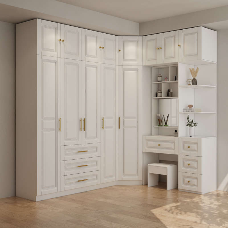 转角衣柜家用卧室轻奢90度组合柜子一体带书桌梳妆台书柜一门到顶