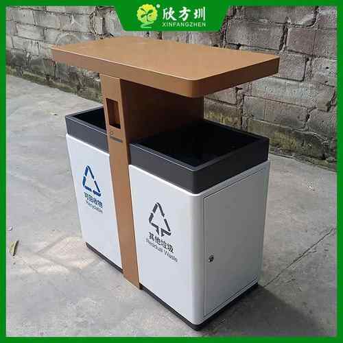 户外小区街道白色喷粉两连体双开门不锈钢分类垃圾桶金属果皮箱