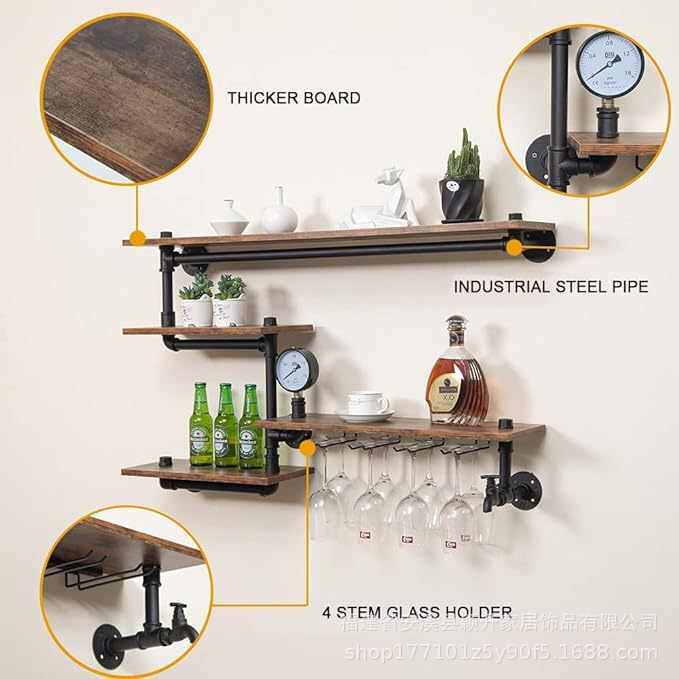 架壁挂置物工业餐厅置酒吧美发店装饰式墙上书架架实木风物
