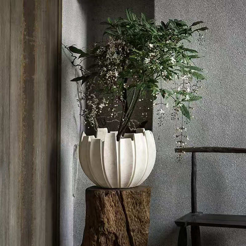 水泥绿植花盆装饰软装轻奢简约镁泥花卉花器室内外植物盆E18