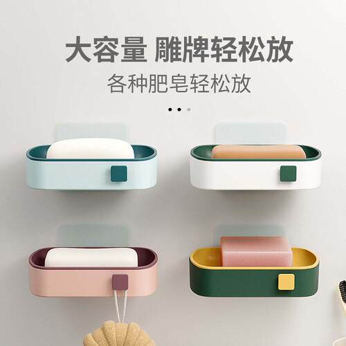 Wall-mounted Soap Box with No-drilling Required, Double-laye