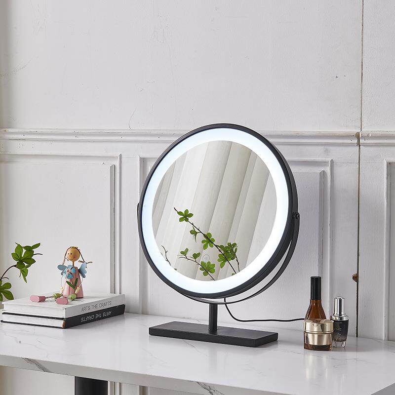 金属网红创意化妆镜 台式led带灯可旋转智能女生家用梳妆公主镜