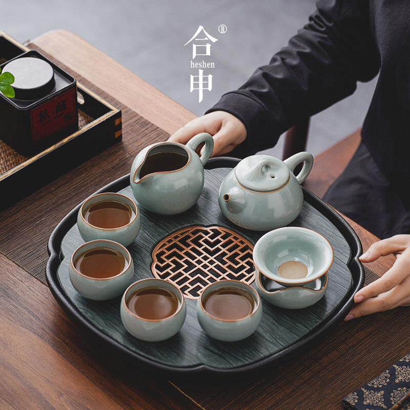 汝窑茶具套组轻奢高端整套家用功夫茶盘茶海小型泡茶壶茶杯办公室
