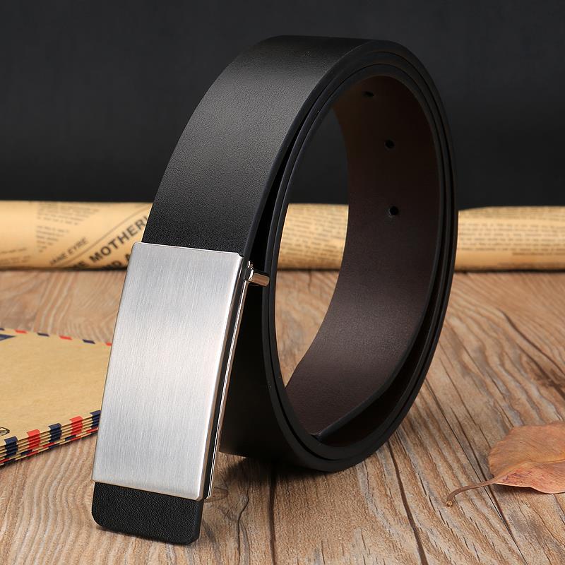 高档士皮带平滑扣板扣青时尚韩带版潮男腰年男裤带牛皮真皮