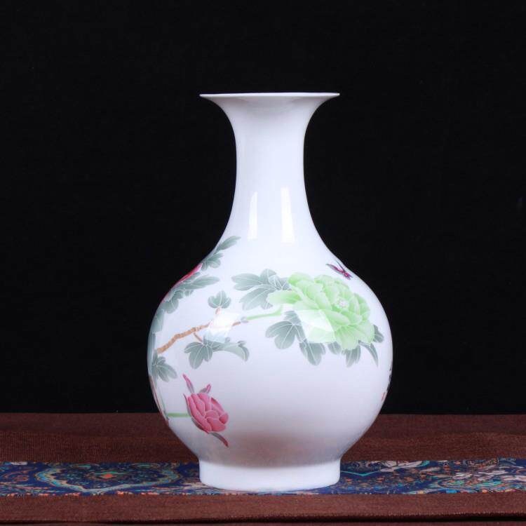 陶瓷花瓶摆件 粉彩牡丹薄胎骨瓷小花瓶 台面装饰陶瓷工艺品