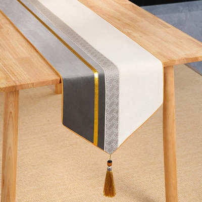 新中式桌旗轻奢高端餐桌长条桌布现代简约茶台布客厅茶几装饰垫布