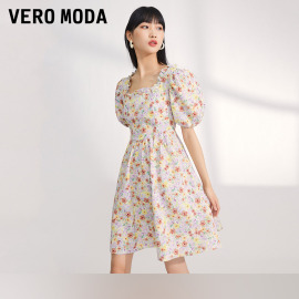 Vero Moda奥莱连衣裙子夏季浪漫碎花时尚泡泡袖修身茶歇