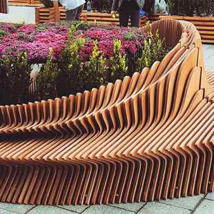 璃钢镶木坐凳玻木艺切片座椅购物心艺术景610形观花中盆实异木休