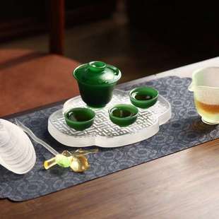 心缘堂玉见琉璃盖碗茶杯墨绿色功夫茶具泡茶碗纯色茶具 小白茶具