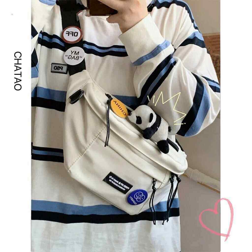 日系ins原宿运动大容量胸包男潮牌复古百搭工装斜挎包女学生腰包