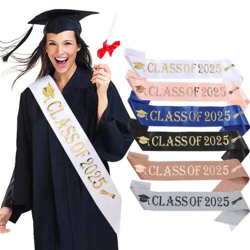 Graduation Decoration Class of 2025 Satin Sash Glitter Black