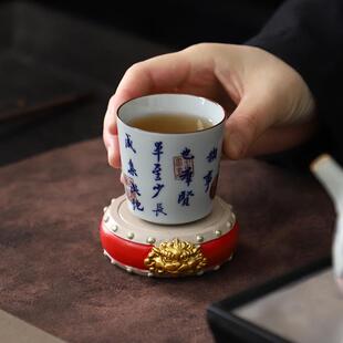 国风新中式红色圆形钟鼓工艺品摆件茶壶底座盖置博古架书房装饰品