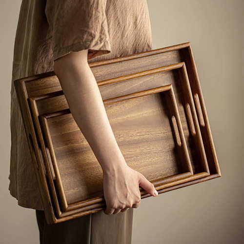 胡桃木干泡奉茶盘家用茶盘覆古实木制托盘酒店民宿专用中式茶托盘