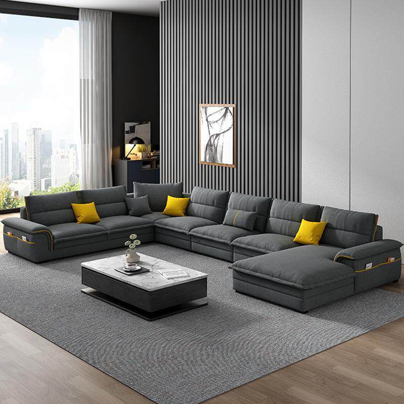 棉麻布艺沙发客厅现代简约大户型六件套贵妃转角组合北欧乳胶沙发