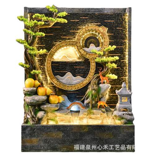 假山水幕墙隔断招财屏风流水摆件落地客厅别墅办公茶室阳台装饰品