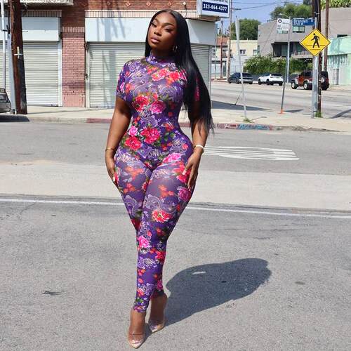 Statement See Through Mesh Print Detailed Open Back Fitted