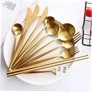 Gold Coffee Butter Fork Teaspoon Knife Steak Cutlery Spoon