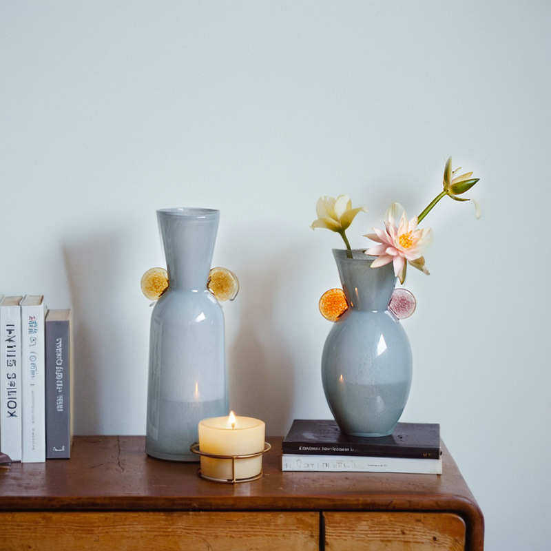 北欧创意手工双耳渐变直筒花瓶高级感餐桌电视柜软装中古摆件装饰,家居饰品,花瓶,淘宝优惠券,粉丝福利购,淘宝优惠卷