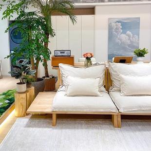 奶风白日CTX式 原木木沙发实木蜡布艺沙发矮沙发榻榻油米沙发羽绒