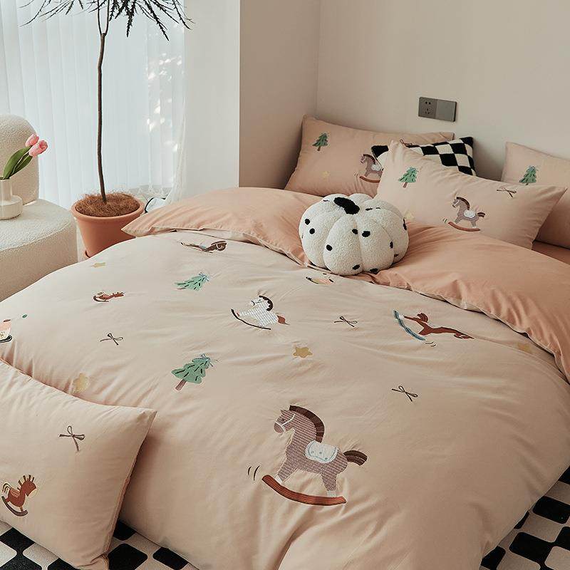 高端四季纯棉100支软糯磨毛长绒棉床上四件套加厚刺绣被套三件套