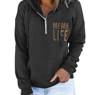 Print Zipper Hoodie Fitted Sweatshirts Long Sleeve Casual