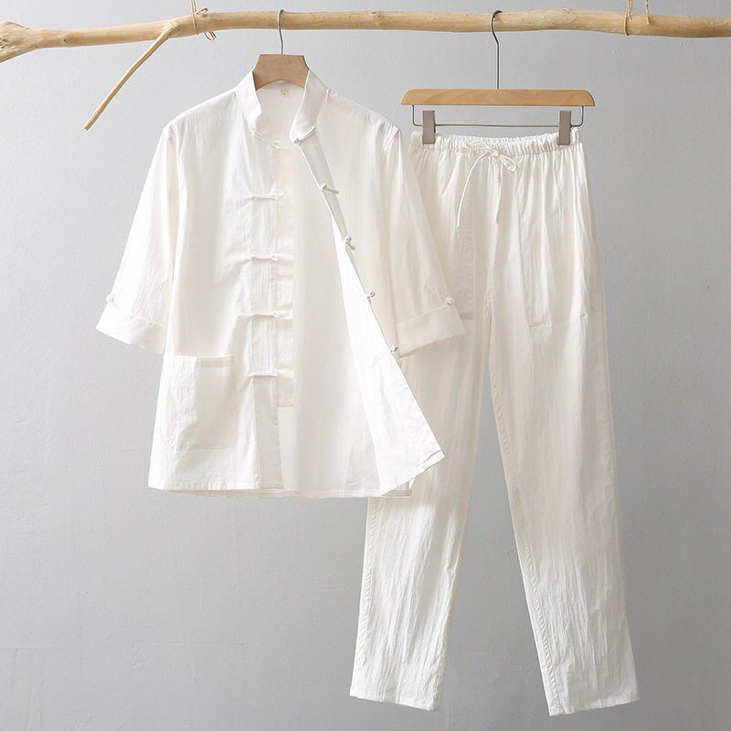 夏季居士服男款棉麻套装素衣禅服中式唐装茶服寺庙禅意修行两件套