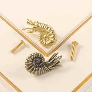 黄铜门把手海洋菊石创意抽屉把手客厅儿童卧室墙壁打孔装 饰门拉手