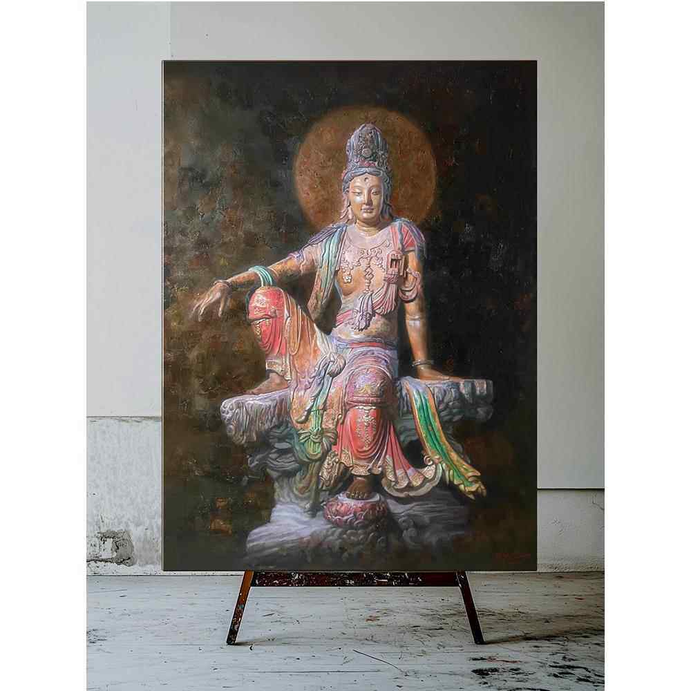 水月观音壁画新中式风格高端禅意艺术装饰画宁静书房卧室客厅挂画