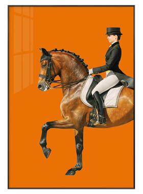 橙色美女骑士挂画骑马人物玄关壁画北欧马术客厅沙发背景墙装饰画