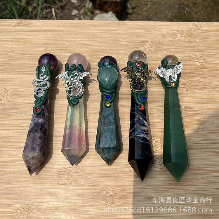 天然水晶魔法权杖工艺品手工制作扩香矿石魔法棒家居装饰摆件