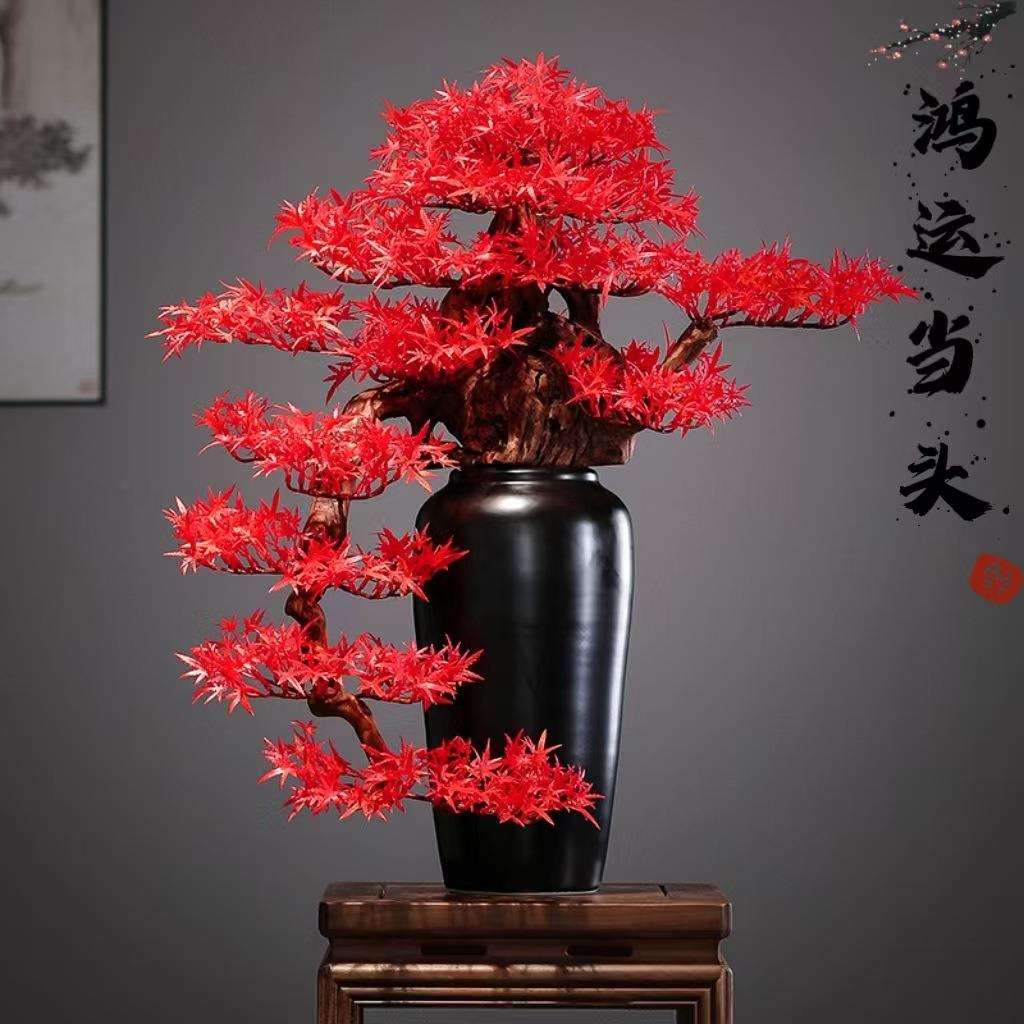 新中式仿真迎客松大型落地绿植盆景饰品摆件酒店客厅玄关家居装饰