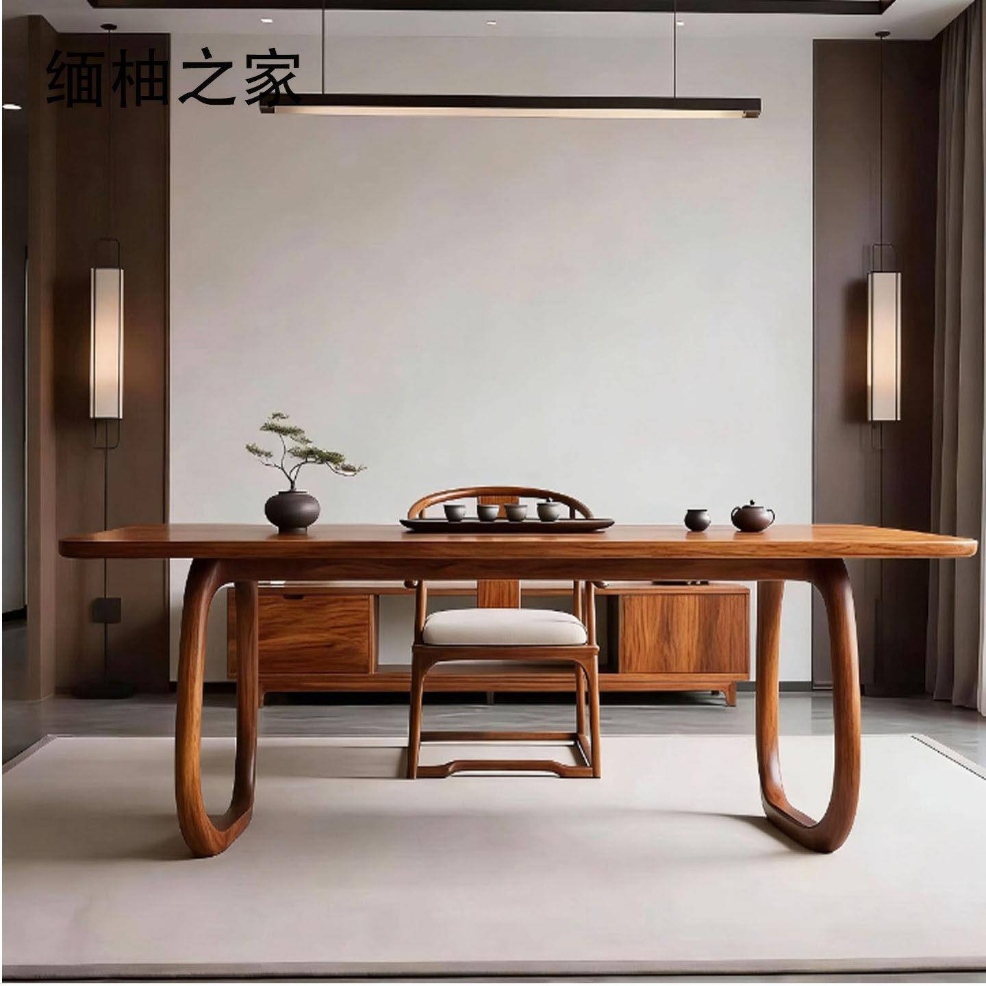 缅甸柚木全实木餐桌餐厅长方形吃饭桌中古大板桌原木书桌宋式美学
