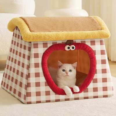 猫窝冬天保暖半封闭式可拆洗安全感帐篷睡袋宠物过冬狗窝四季通用