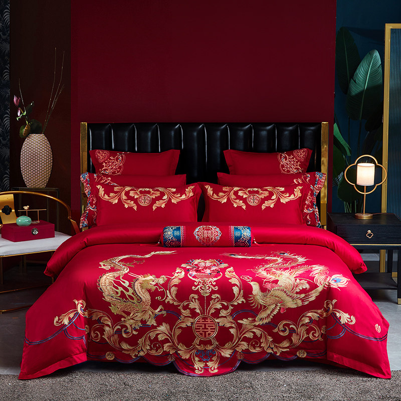 结婚全棉四件套婚床上用品大红色新婚婚庆床品六件套刺绣婚嫁喜被,床上用品,婚庆床品套件,淘宝优惠券,粉丝福利购,淘宝优惠卷