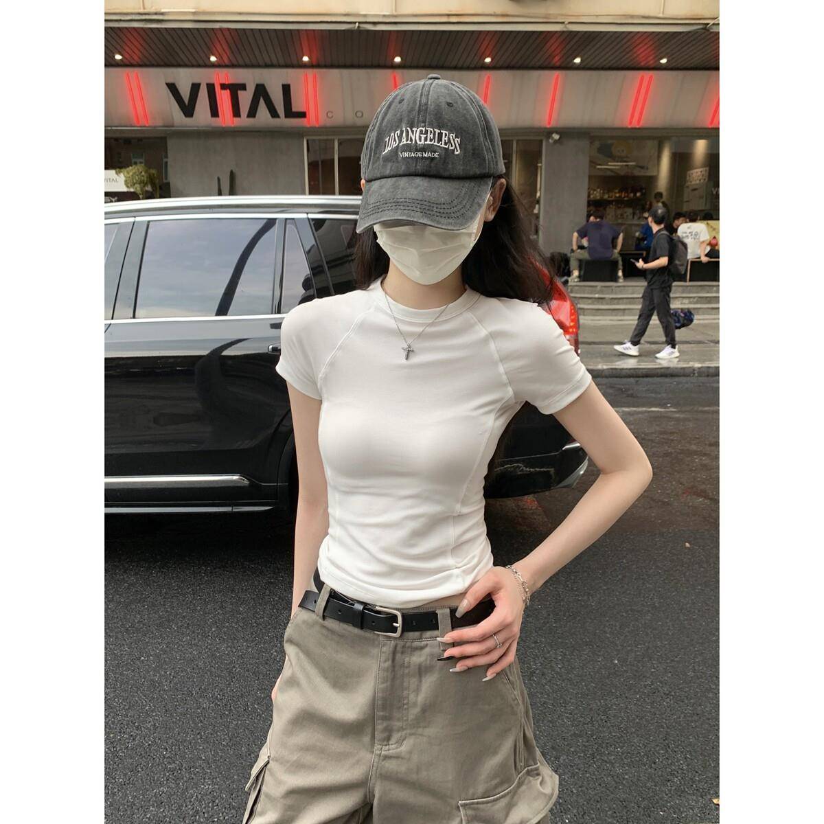白色圆领短袖正肩T恤女夏季2025新款衣服巨好看的夏装夏天上衣