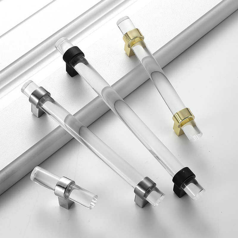 透明亚克力水晶拉手现代简约橱柜衣柜柜门抽屉单孔黑色门把手