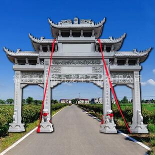 石雕牌楼村口三门五楼新农村步行街景区路口园林花岗岩雕塑牌坊
