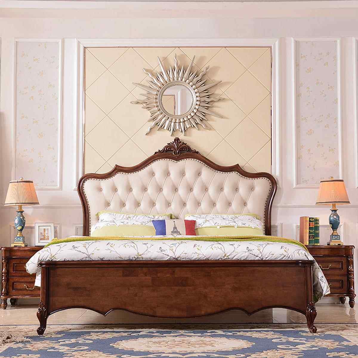 美式乡村实木床1.8米双人床现代简约轻奢复古做旧欧式主卧高箱床