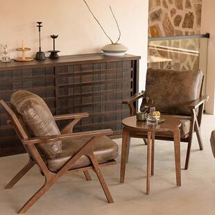 复古烫金布实木单人沙发椅餐厅咖啡厅实木桌椅组合家用客厅休闲椅