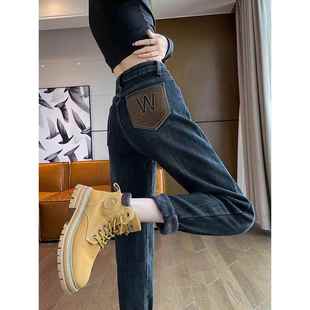 高腰显瘦宽松老爹裤 女小个子2025年新款 女 加绒加厚哈伦牛仔裤 冬季