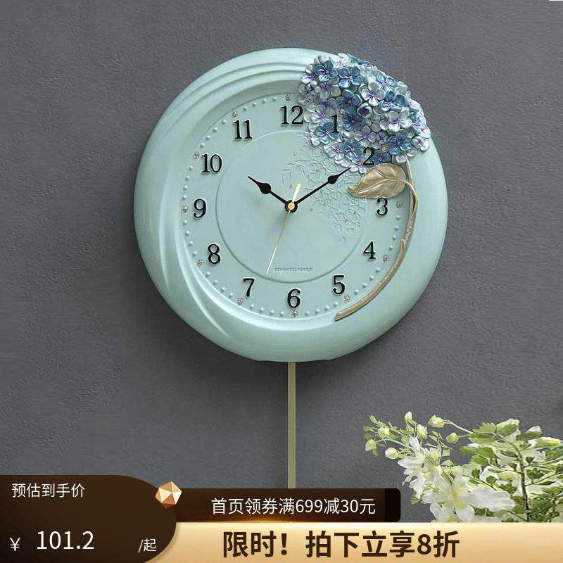 欧式覆古树脂挂钟表家用客厅圆形壁饰钟 钟北欧时钟艺术挂件摇摆