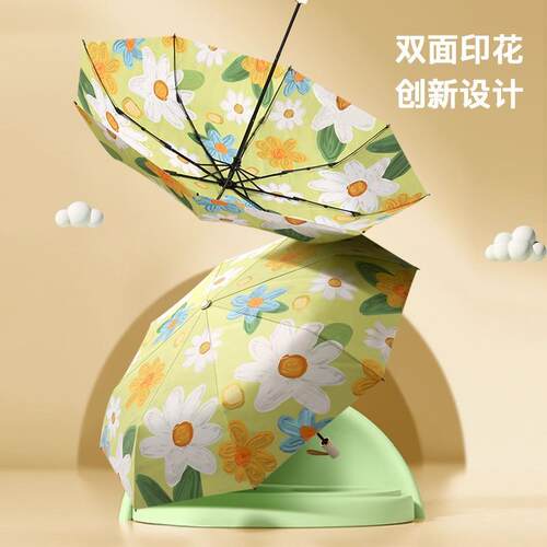 三折伞黑胶晴雨伞遮阳伞手动创意彩绘油画双面双花折叠伞厂家