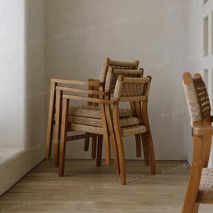 05子编织藤椅实扶木有手家闲背用靠椅子酒店休餐 餐椅户外椅HLW23