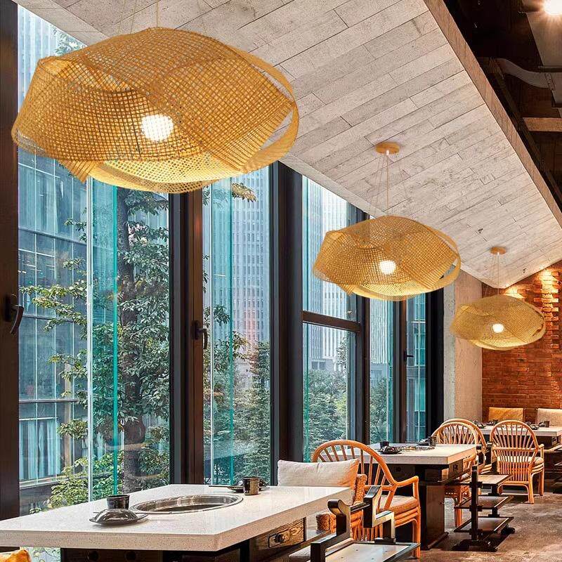 东南亚竹编吊灯中式禅意茶室灯餐厅民宿风格日式竹艺火锅藤艺灯具