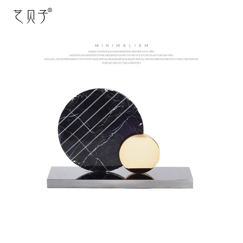 现代简约轻奢几何摆件样板房软装饰品大理石金属屏风摆设量大从优