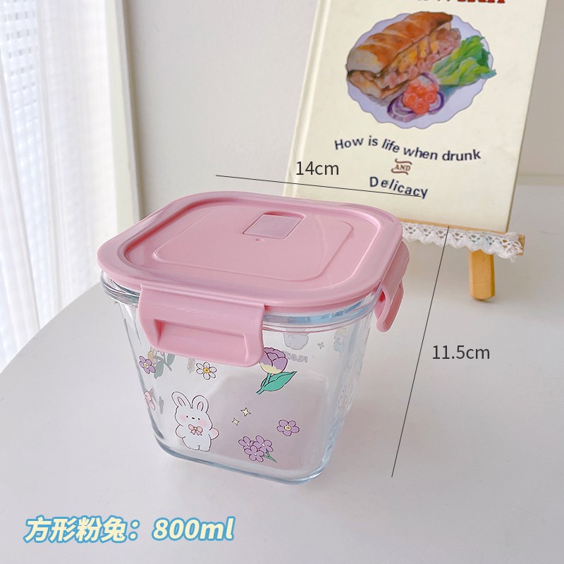 玻璃饭盒可微波炉加热学生上班族带饭分三格餐盒可爱韩式便当盒