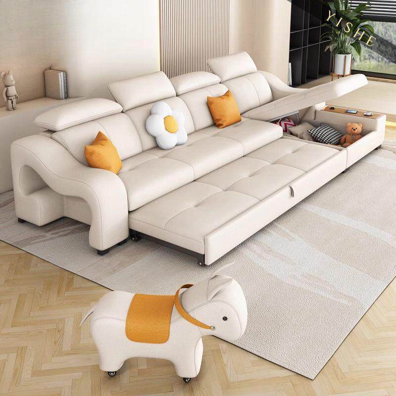 颐舍猫抓皮沙发床两用可折叠多功能创意小户型客厅贵妃沙发可储物